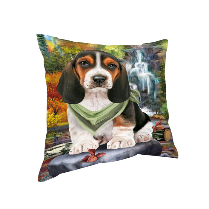 Scenic Waterfall Basset Hound Dog Pillow PIL63616