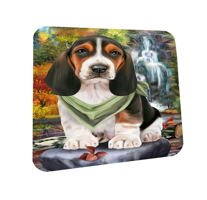Scenic Waterfall Basset Hound Dog Coasters Set of 4 CST51772