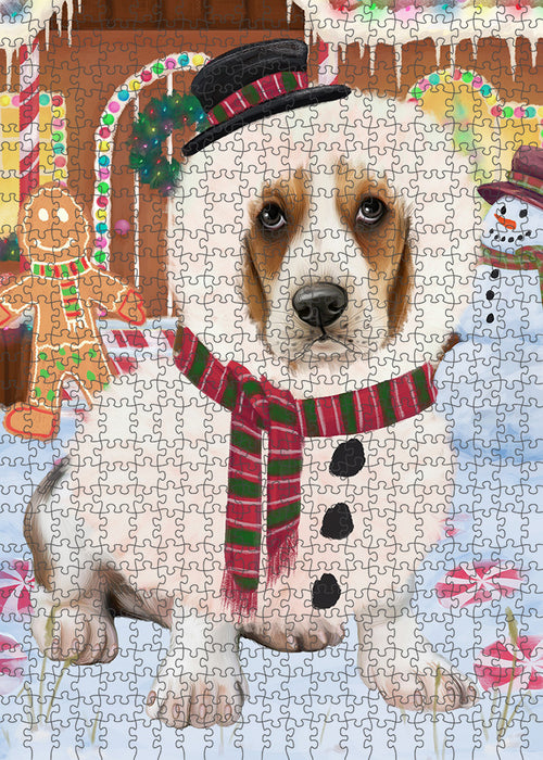 Christmas Gingerbread House Candyfest Basset Hound Dog Puzzle with Photo Tin PUZL92848
