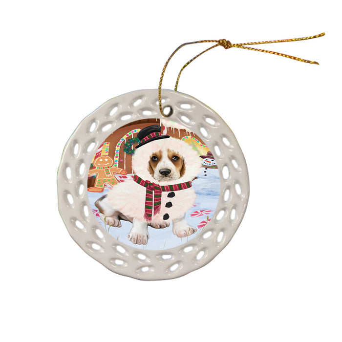 Christmas Gingerbread House Candyfest Basset Hound Dog Ceramic Doily Ornament DPOR56518