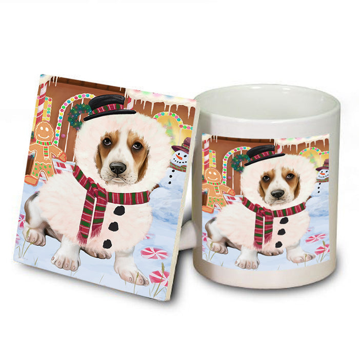 Christmas Gingerbread House Candyfest Basset Hound Dog Mug and Coaster Set MUC56154