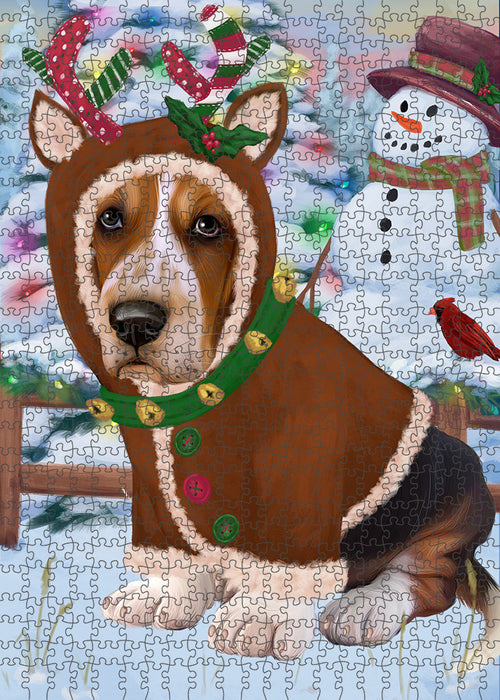 Christmas Gingerbread House Candyfest Basset Hound Dog Puzzle with Photo Tin PUZL92852