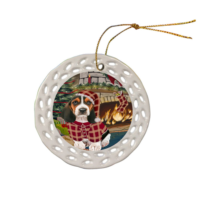 The Stocking was Hung Basset Hound Dog Ceramic Doily Ornament DPOR55546
