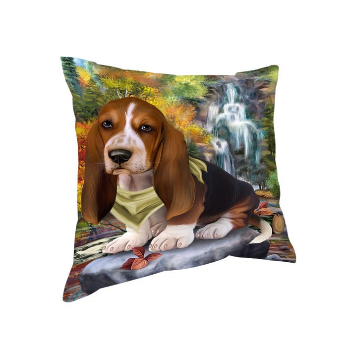 Scenic Waterfall Basset Hound Dog Pillow PIL63620