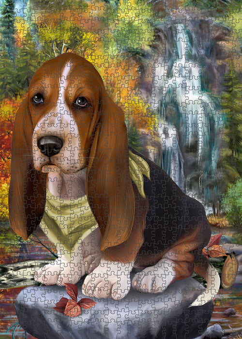 Scenic Waterfall Basset Hound Dog Puzzle with Photo Tin PUZL59529