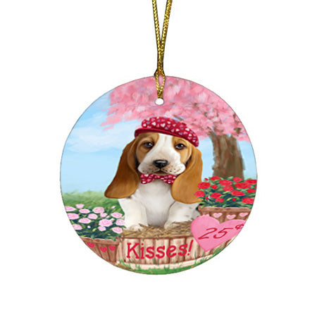 Rosie 25 Cent Kisses Basset Hound Dog Round Flat Christmas Ornament RFPOR56164