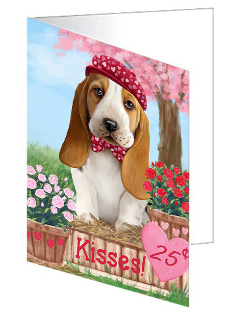 Rosie 25 Cent Kisses Basset Hound Dog Handmade Artwork Assorted Pets Greeting Cards and Note Cards with Envelopes for All Occasions and Holiday Seasons GCD71939