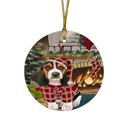The Stocking was Hung Basset Hound Dog Round Flat Christmas Ornament RFPOR55546