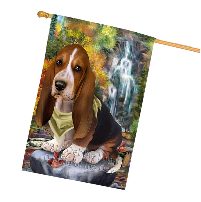 Scenic Waterfall Basset Hound Dog House Flag FLG51947