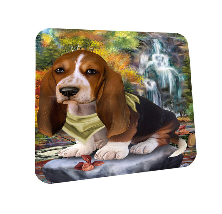 Scenic Waterfall Basset Hound Dog Coasters Set of 4 CST51773