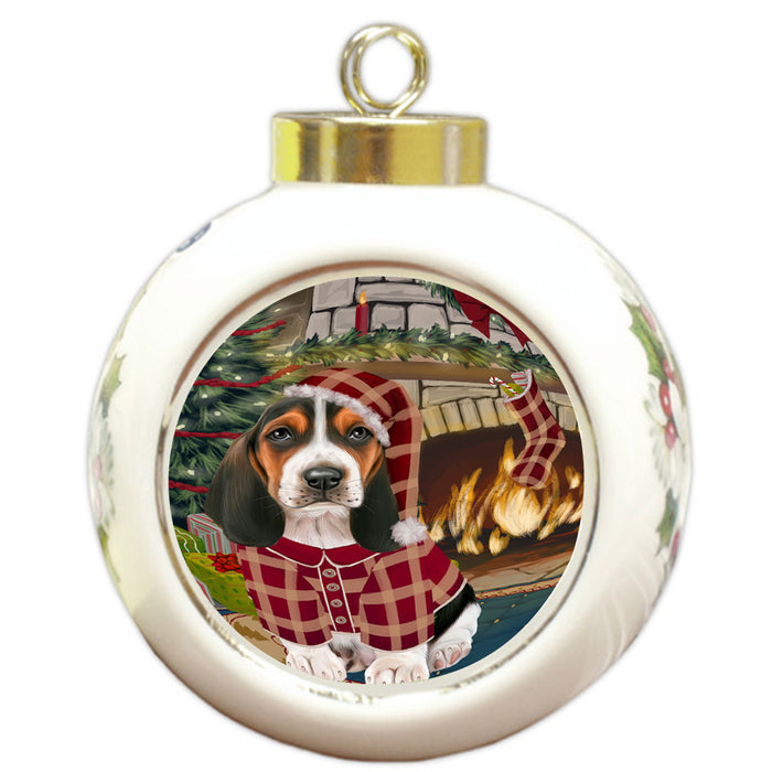 The Stocking was Hung Basset Hound Dog Round Ball Christmas Ornament RBPOR55546