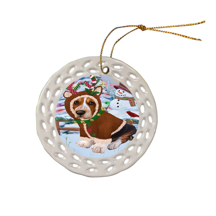 Christmas Gingerbread House Candyfest Basset Hound Dog Ceramic Doily Ornament DPOR56519