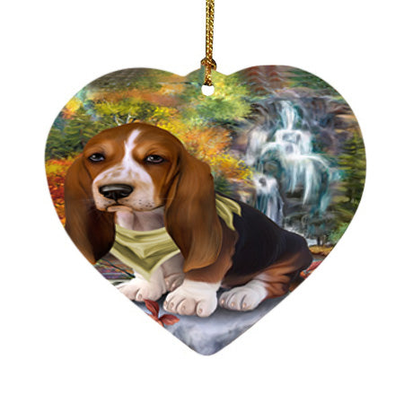 Scenic Waterfall Basset Hound Dog Heart Christmas Ornament HPOR51814