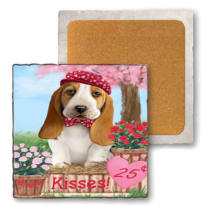 Rosie 25 Cent Kisses Basset Hound Dog Set of 4 Natural Stone Marble Tile Coasters MCST50808