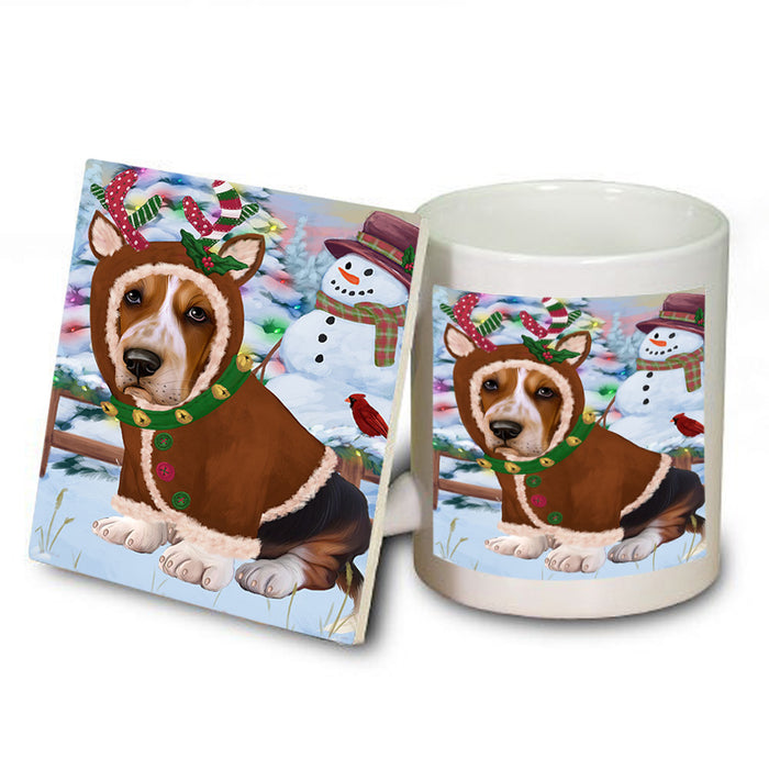 Christmas Gingerbread House Candyfest Basset Hound Dog Mug and Coaster Set MUC56155