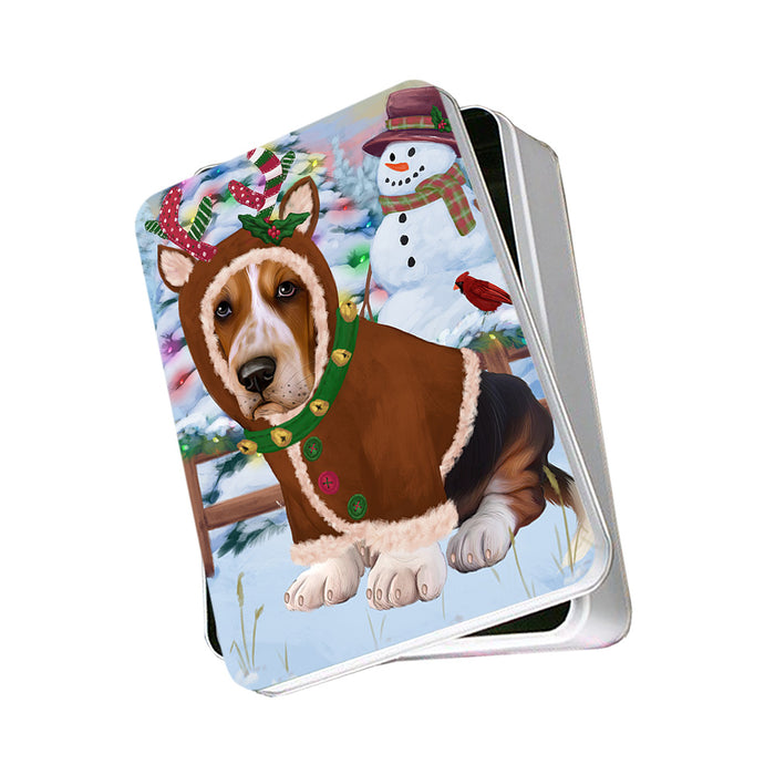 Christmas Gingerbread House Candyfest Basset Hound Dog Photo Storage Tin PITN56082
