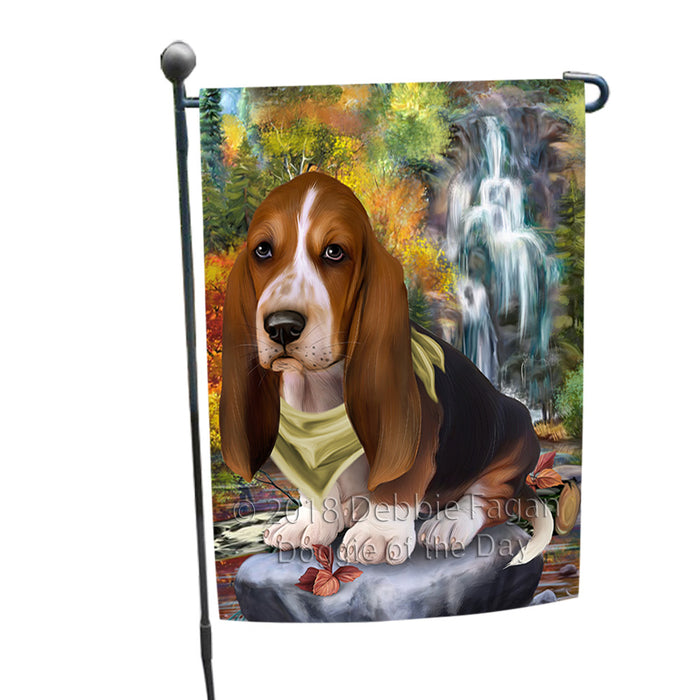 Scenic Waterfall Basset Hound Dog Garden Flag GFLG51811