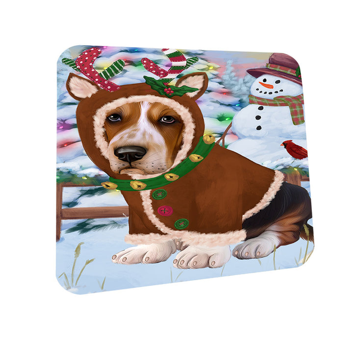 Christmas Gingerbread House Candyfest Basset Hound Dog Coasters Set of 4 CST56121