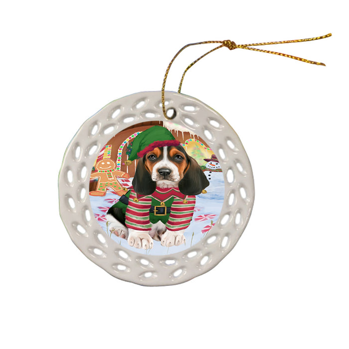 Christmas Gingerbread House Candyfest Basset Hound Dog Ceramic Doily Ornament DPOR56520