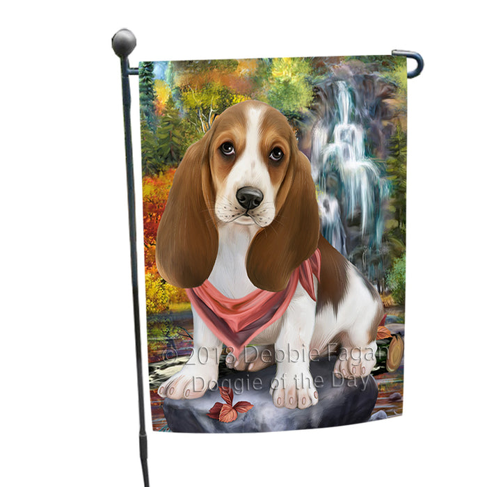 Scenic Waterfall Basset Hound Dog Garden Flag GFLG51812