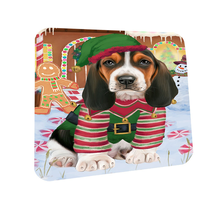 Christmas Gingerbread House Candyfest Basset Hound Dog Coasters Set of 4 CST56122