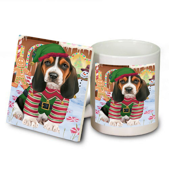 Christmas Gingerbread House Candyfest Basset Hound Dog Mug and Coaster Set MUC56156