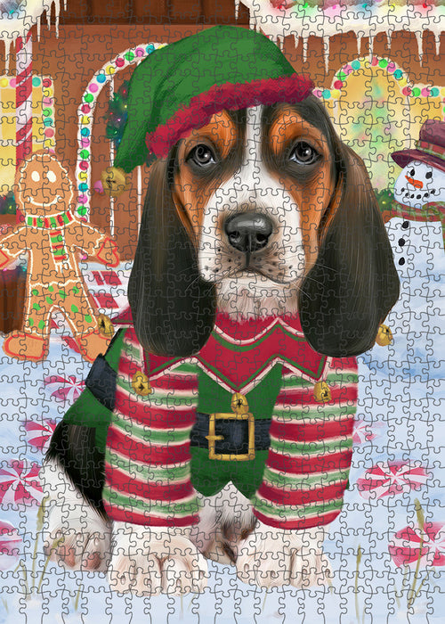 Christmas Gingerbread House Candyfest Basset Hound Dog Puzzle with Photo Tin PUZL92856