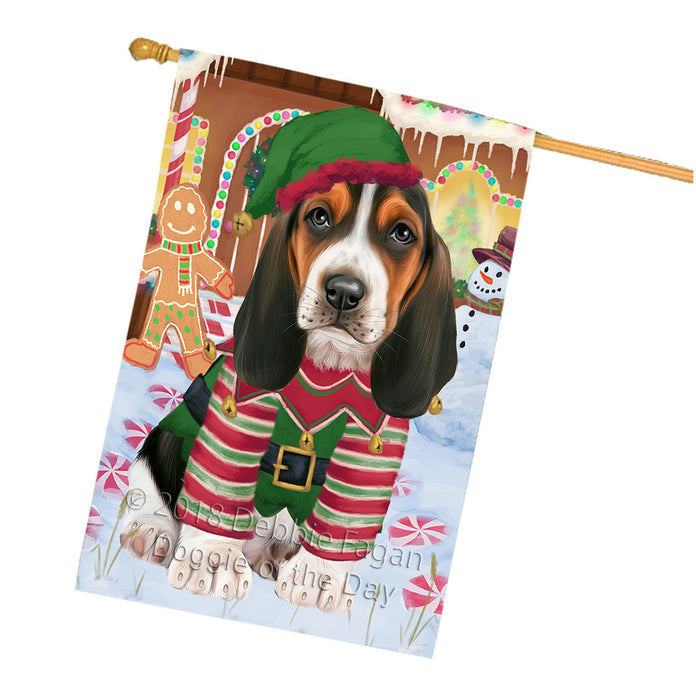 Christmas Gingerbread House Candyfest Basset Hound Dog House Flag FLG56848