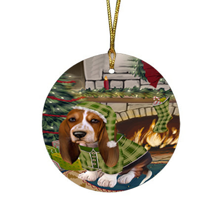The Stocking was Hung Basset Hound Dog Round Flat Christmas Ornament RFPOR55547