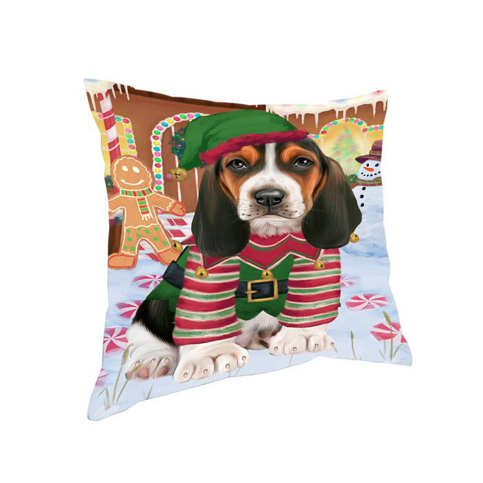 Christmas Gingerbread House Candyfest Basset Hound Dog Pillow PIL78948