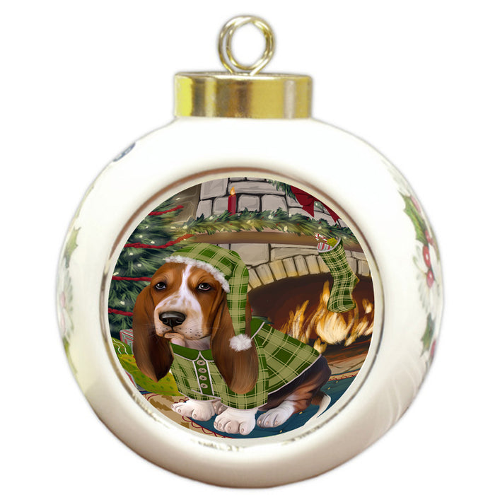 The Stocking was Hung Basset Hound Dog Round Ball Christmas Ornament RBPOR55547