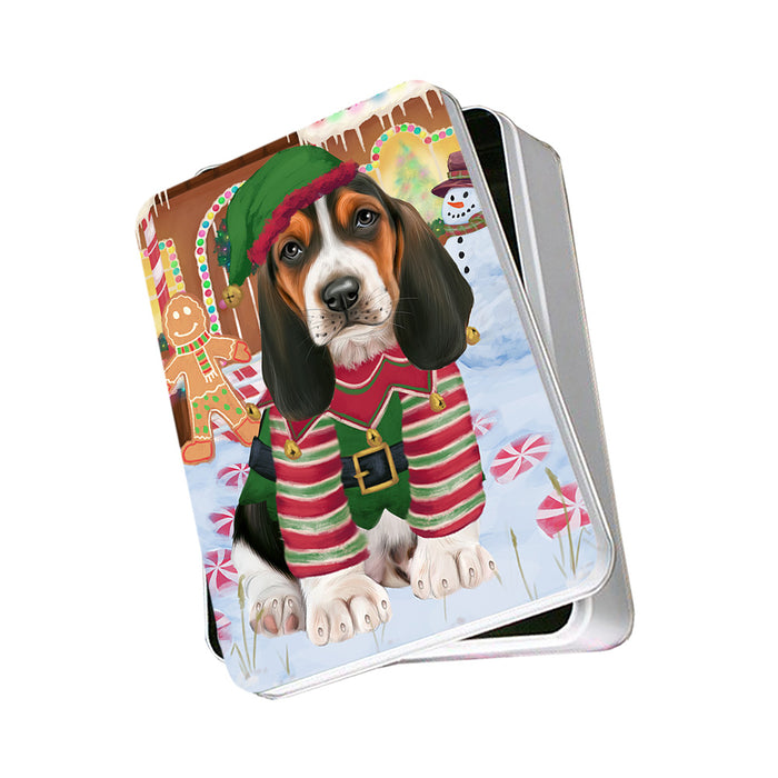 Christmas Gingerbread House Candyfest Basset Hound Dog Photo Storage Tin PITN56083