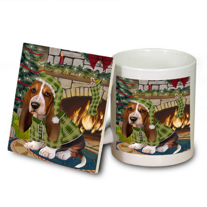 The Stocking was Hung Basset Hound Dog Mug and Coaster Set MUC55183