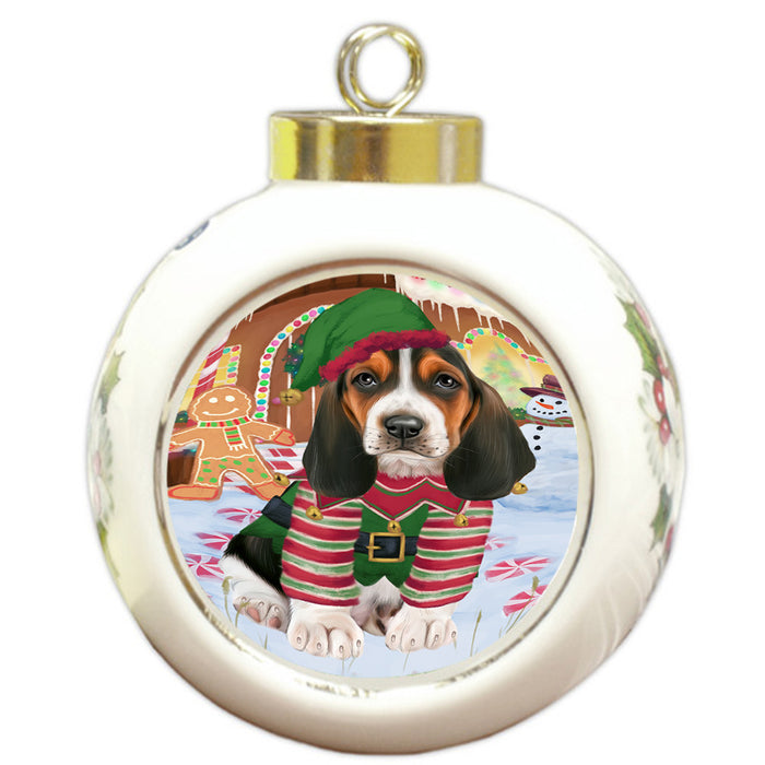 Christmas Gingerbread House Candyfest Basset Hound Dog Round Ball Christmas Ornament RBPOR56520
