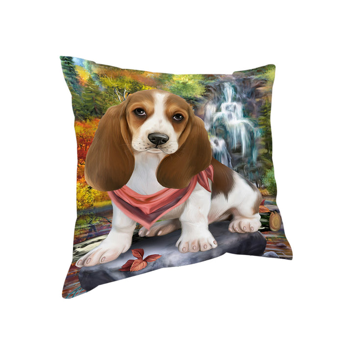 Scenic Waterfall Basset Hound Dog Pillow PIL63624