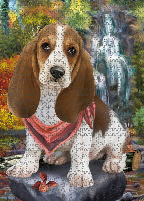 Scenic Waterfall Basset Hound Dog Puzzle with Photo Tin PUZL59532