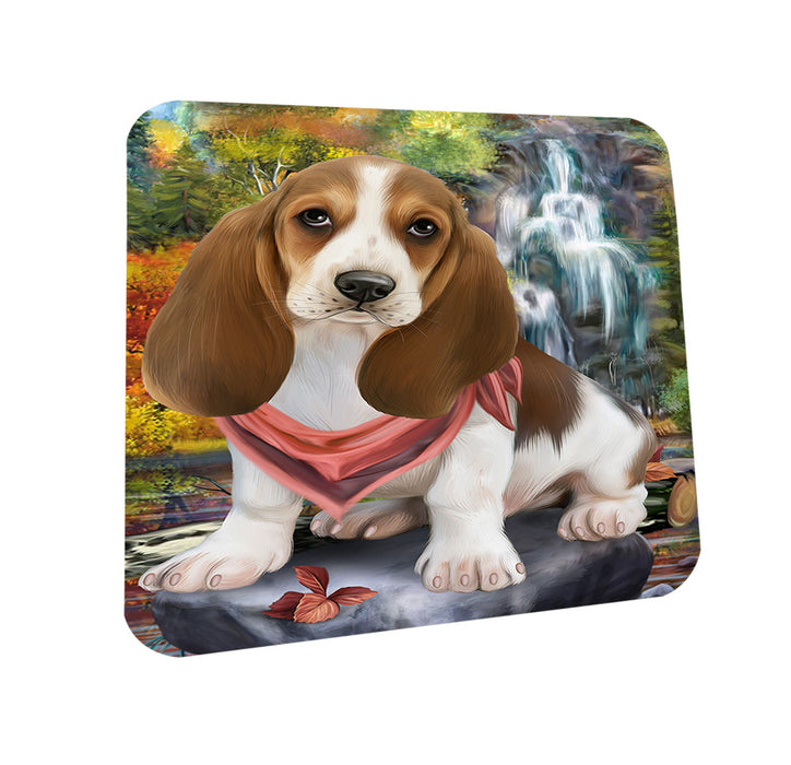 Scenic Waterfall Basset Hound Dog Coasters Set of 4 CST51774