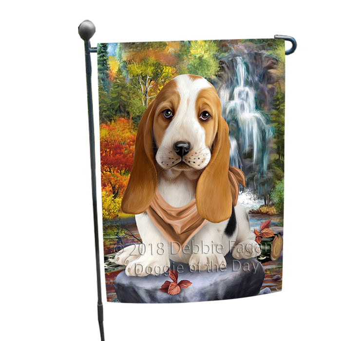 Scenic Waterfall Basset Hound Dog Garden Flag GFLG51813