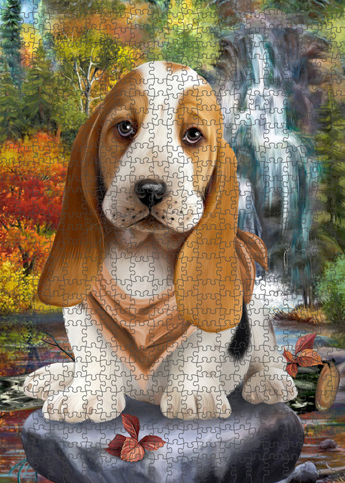 Scenic Waterfall Basset Hound Dog Puzzle with Photo Tin PUZL59535