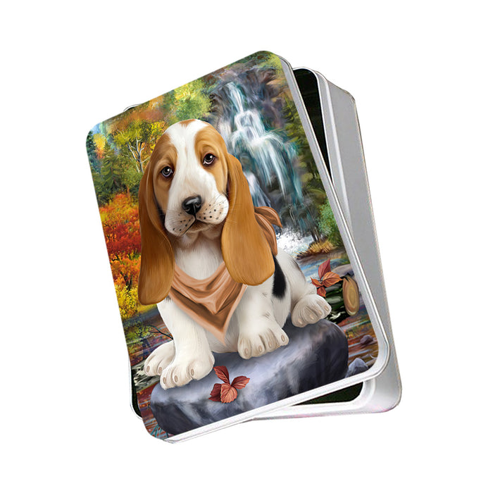 Scenic Waterfall Basset Hound Dog Photo Storage Tin PITN51868