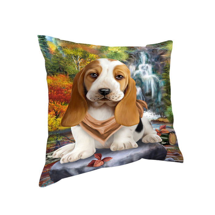 Scenic Waterfall Basset Hound Dog Pillow PIL63628