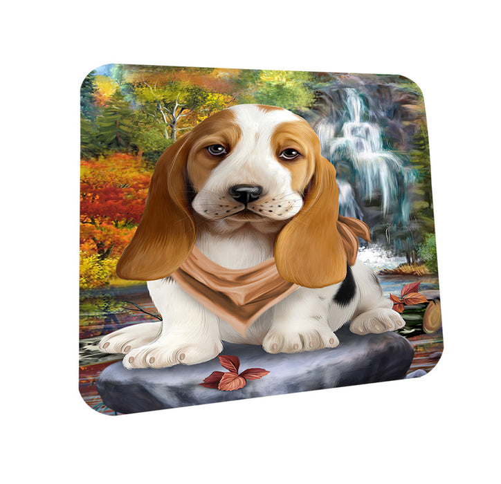 Scenic Waterfall Basset Hound Dog Coasters Set of 4 CST51775