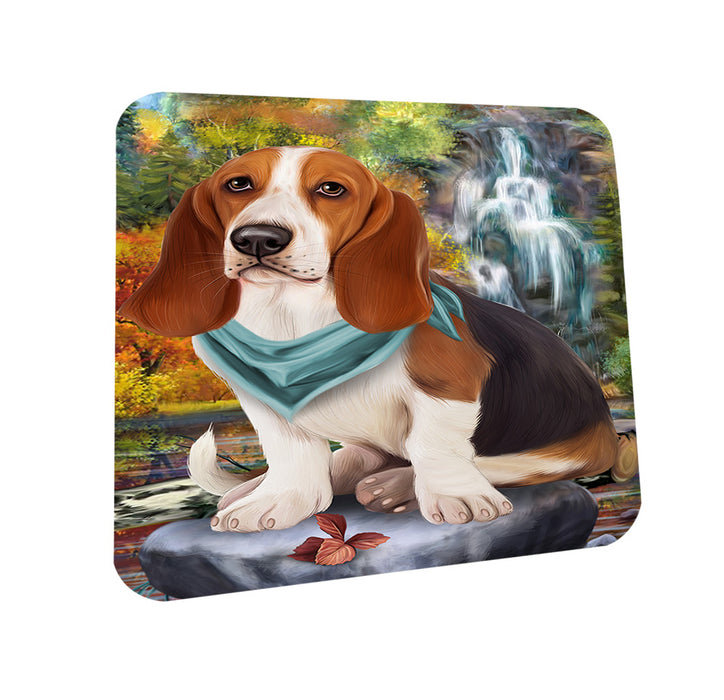 Scenic Waterfall Basset Hound Dog Coasters Set of 4 CST51776