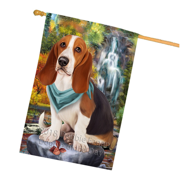 Scenic Waterfall Basset Hound Dog House Flag FLG51950