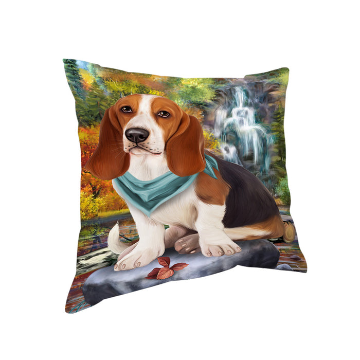 Scenic Waterfall Basset Hound Dog Pillow PIL63632