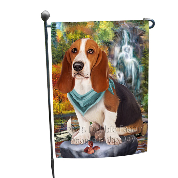 Scenic Waterfall Basset Hound Dog Garden Flag GFLG51814