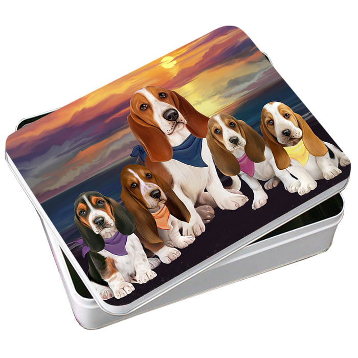 Family Sunset Portrait Basset Hounds Dog Photo Storage Tin PITN50233
