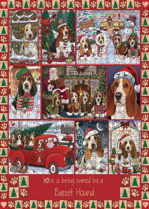 Love is Being Owned Christmas Basset Hound Dogs Puzzle with Photo Tin PUZL99256