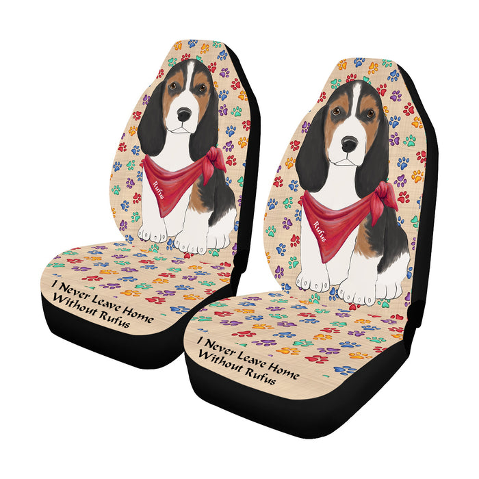 Personalized I Never Leave Home Paw Print Basset Hound Dogs Pet Front Car Seat Cover (Set of 2)