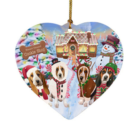 Holiday Gingerbread Cookie Shop Basset Hounds Dog Heart Christmas Ornament HPOR56457